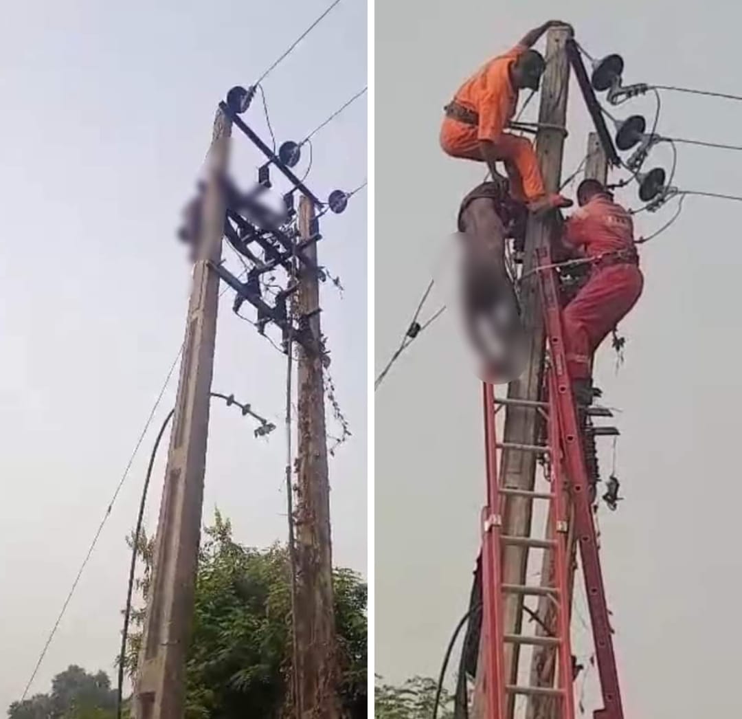 Suspected Cable Thief D!es Hanging on High Tension Line in Uzairue